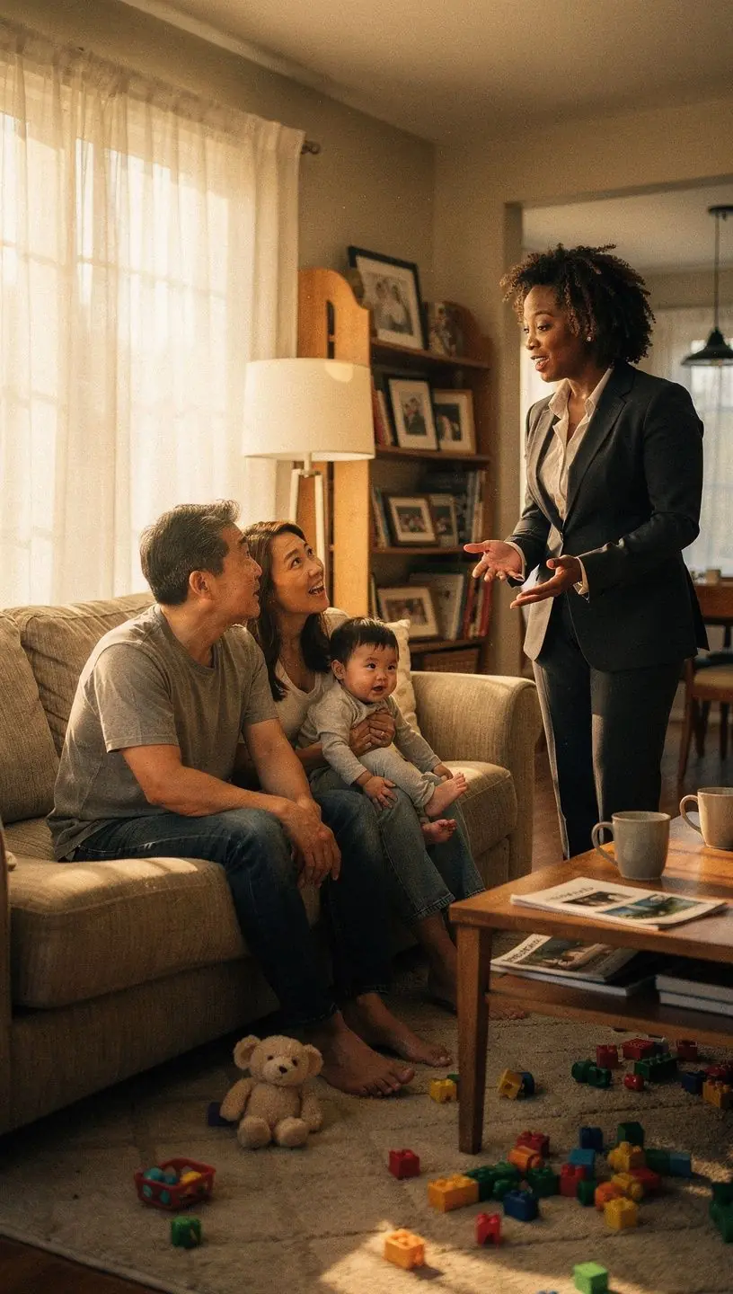 Obrazek grupy ludzi podczas dnia otwartego w nowym osiedlu mieszkaniowym.