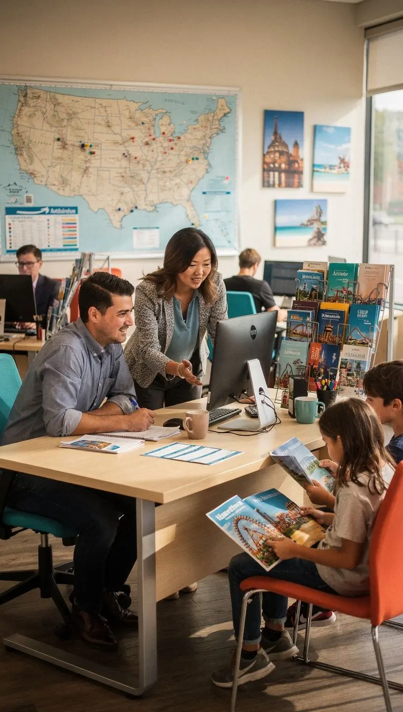 Rodzina jedząca posiłek na tarasie restauracji z widokiem na góry.