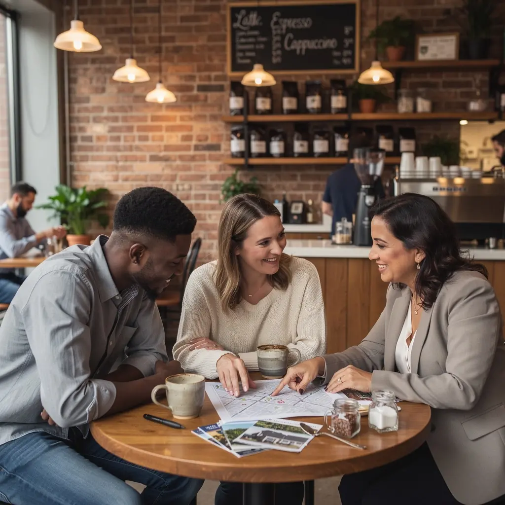 Zdjęcie przedstawiające nowoczesny dom z ogrodem, idealny do wynajęcia lub zakupu w mieście.